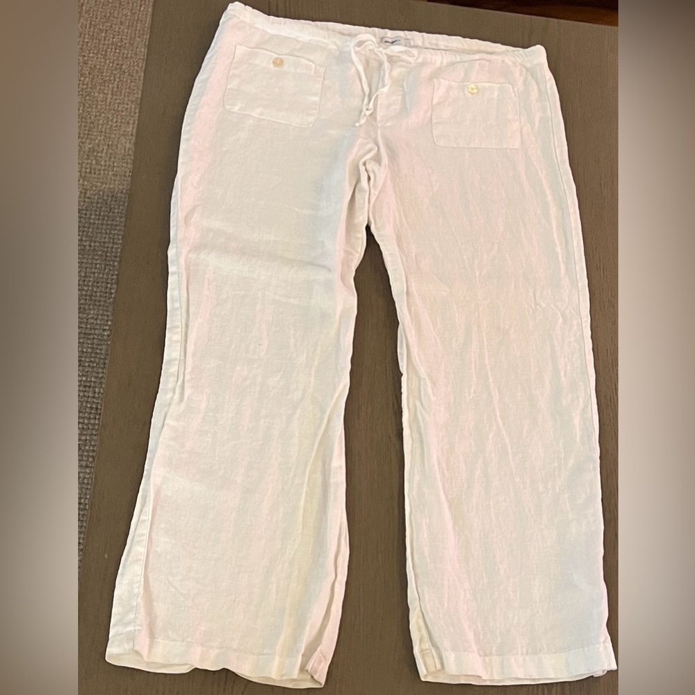 ALLEN ALLEN Women's White Linen Pants